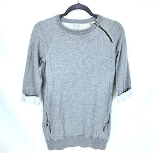 Tahari Gray Cuffed Short Sleeve Sweatshirt Sweater Crewneck Pockets 14 (L) Teen
